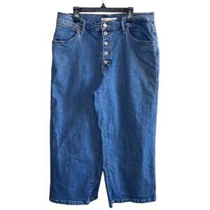 Levi’s Mile High Cropped Wide Leg Jeans 32 Button Fly High Rise Denim Blue